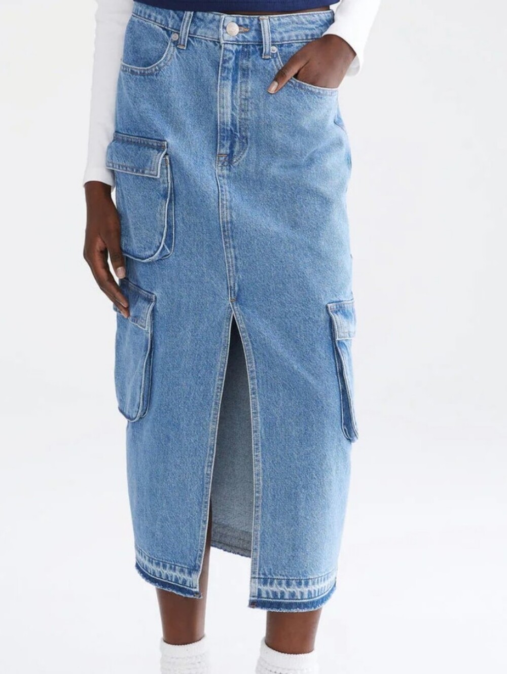 Aeropostale Denim Cargo Maxi Skirt - Light Blue